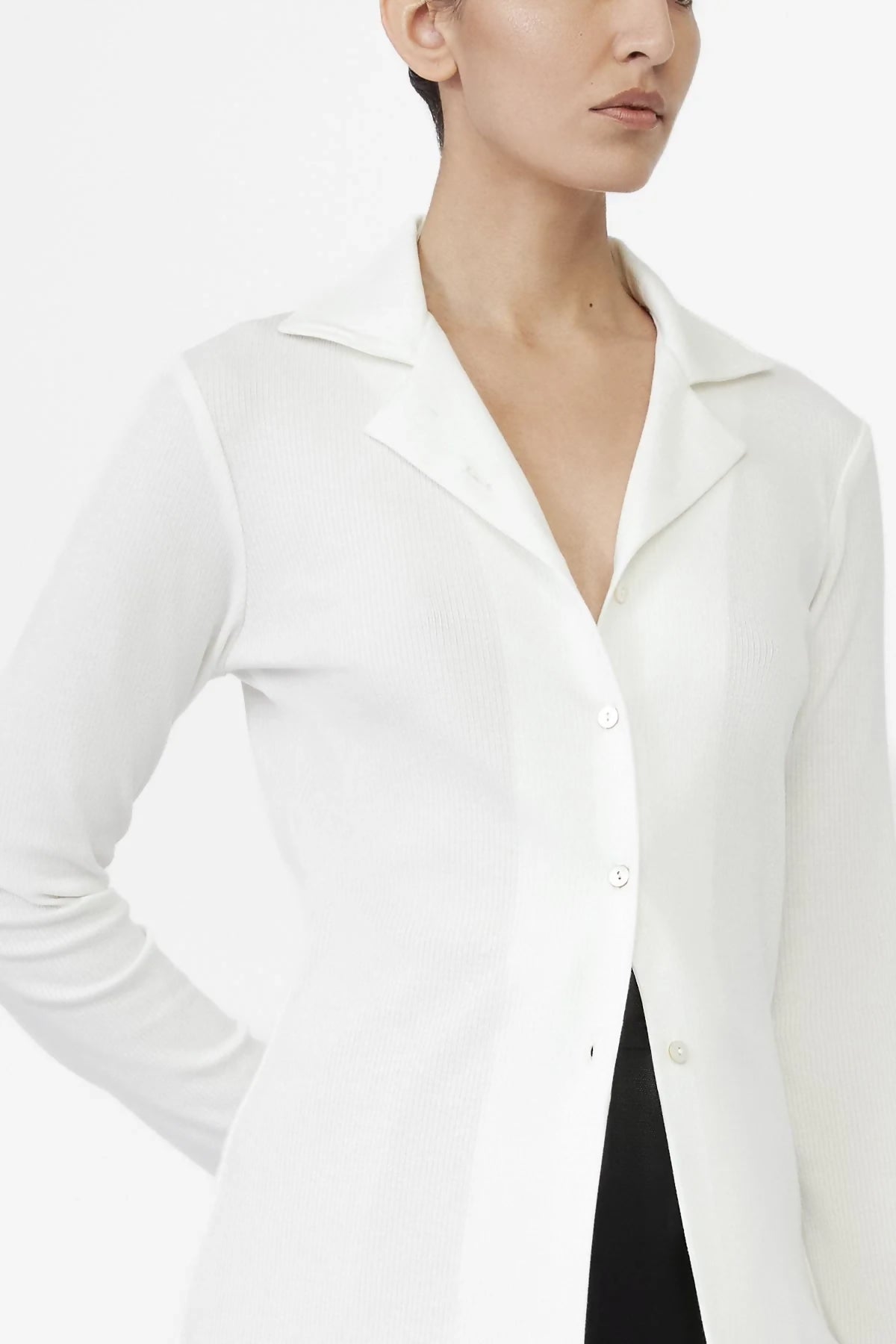 MODAL RIB KNIT COLLARED CARDIGAN