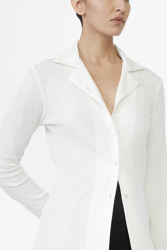 MODAL RIB KNIT COLLARED CARDIGAN