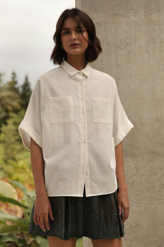 Jay White Oversized Button Down Box Shirt In Handwoven Cotton
