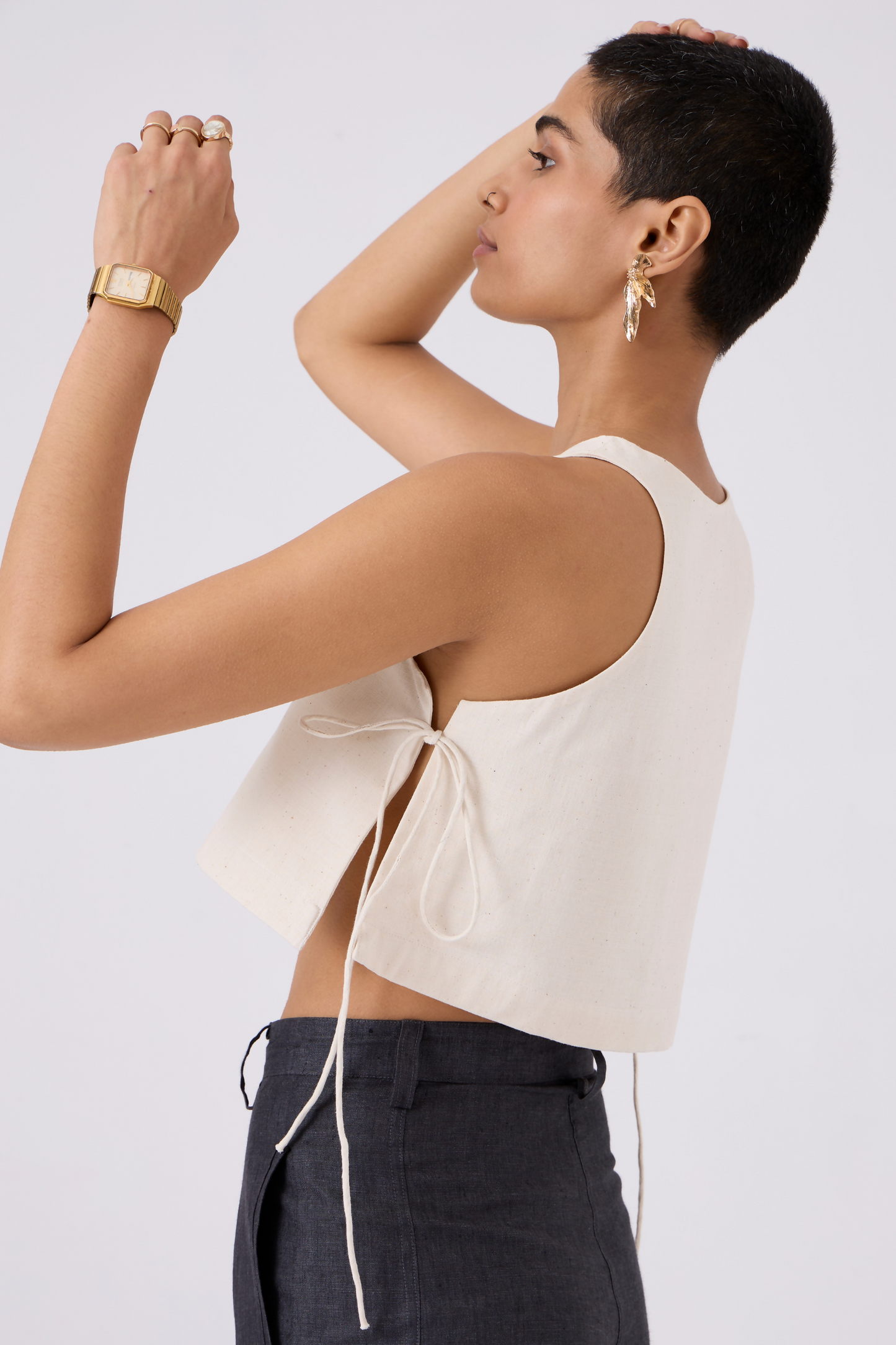 Tia Cropped Handspun Khadi Statement Summer Holiday Tie Top