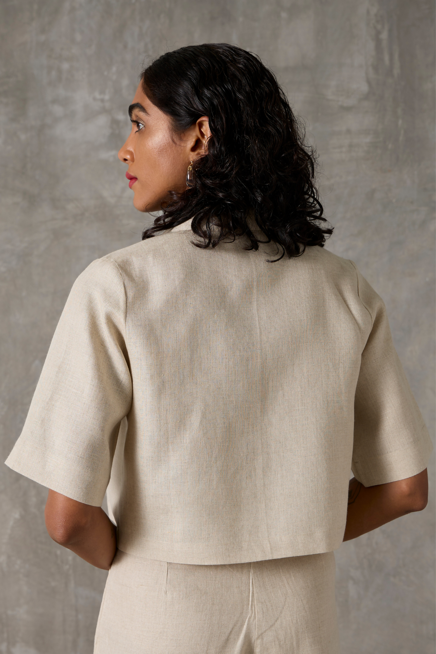 Clyde Organic Linen Sand Smart Everyday Coord Set With Cropped Shirt