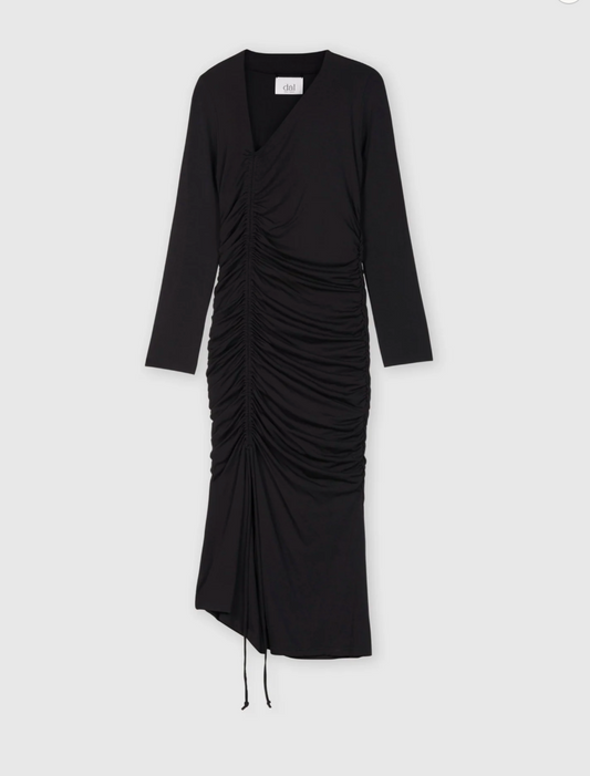 Abito midi asimmetrico con balze in modal