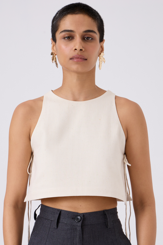 Tia Cropped Handspun Khadi Statement Summer Holiday Tie Top