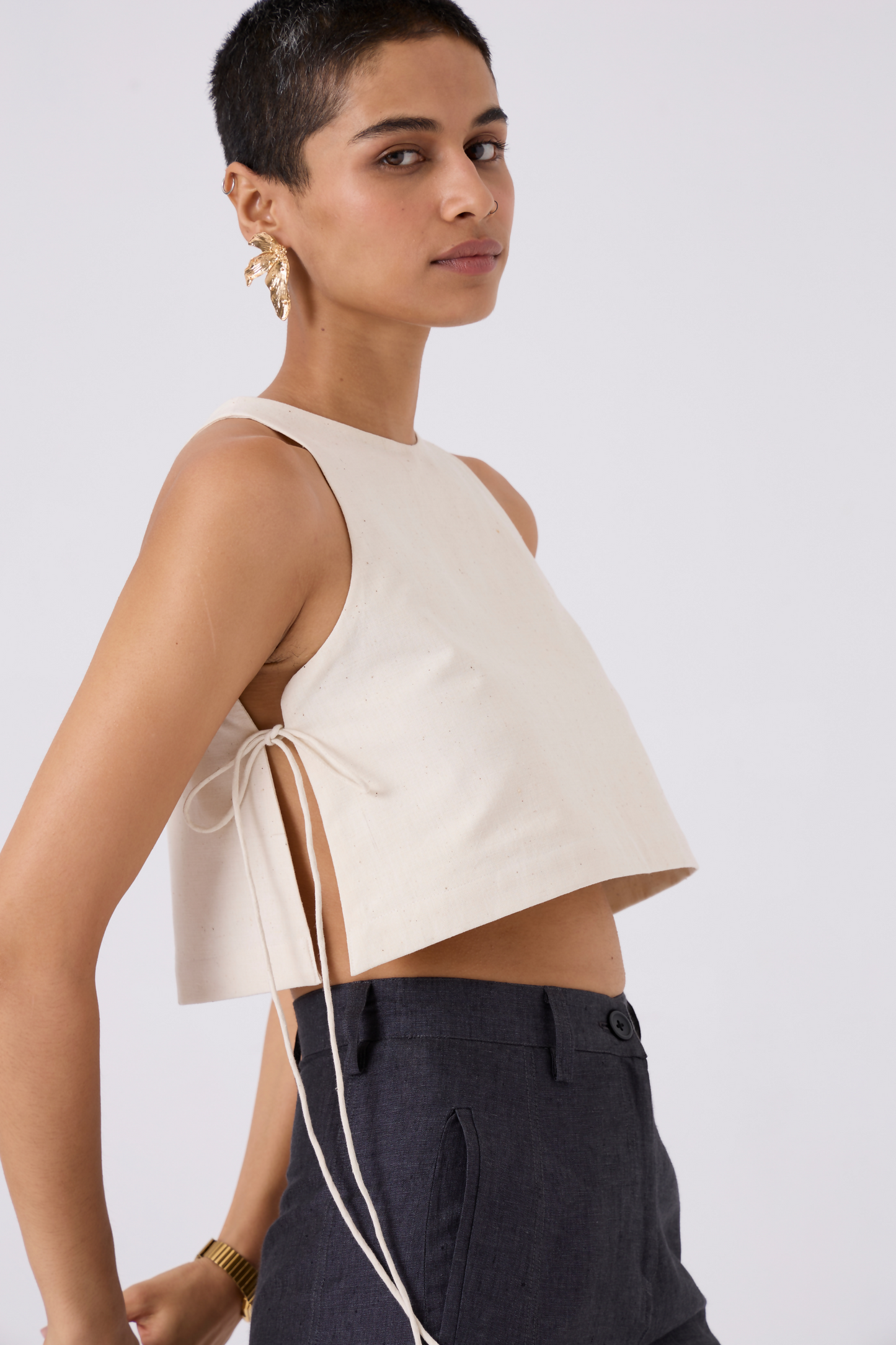 Tia Cropped Handspun Khadi Statement Summer Holiday Tie Top