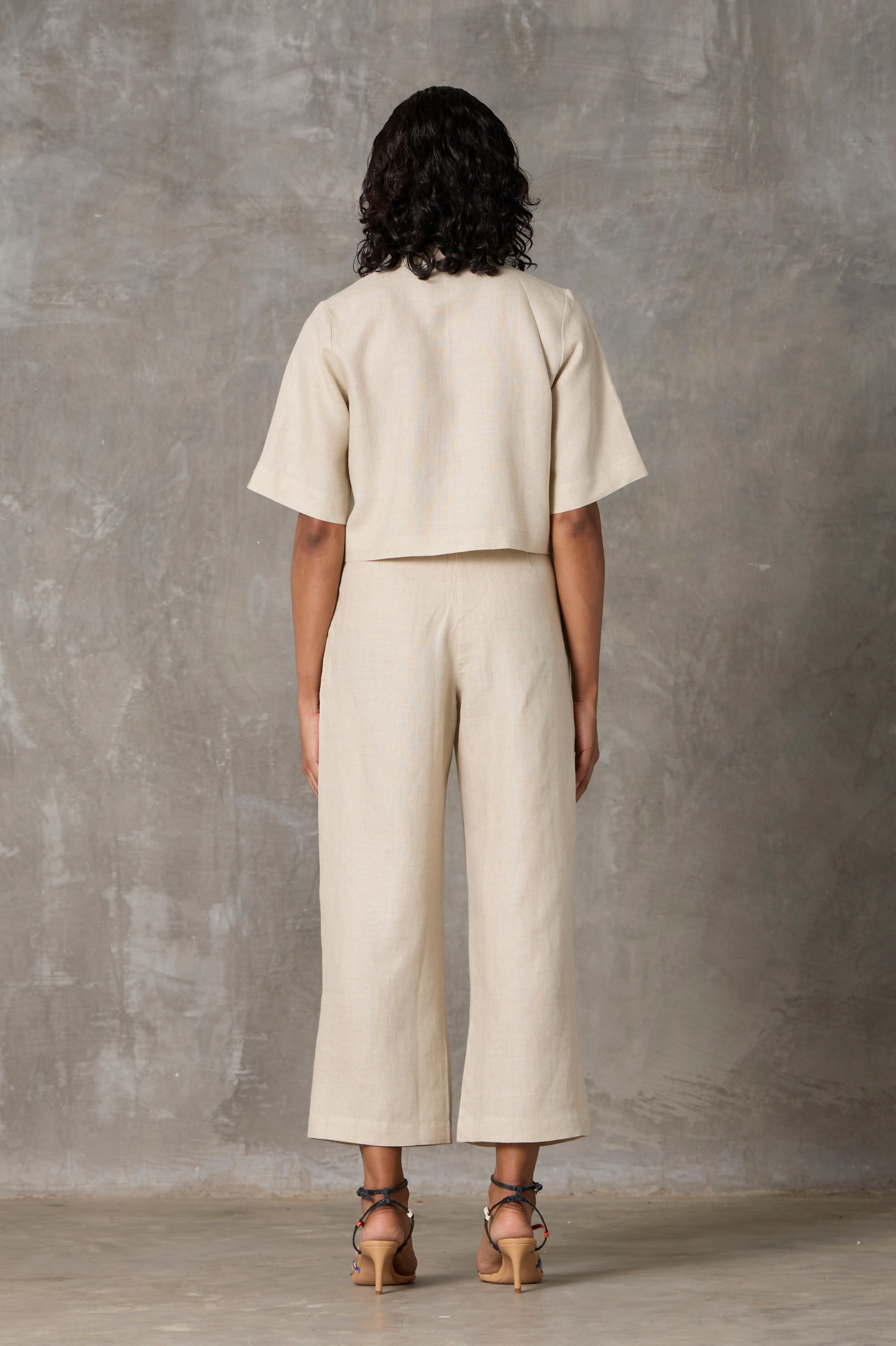 Clyde Organic Linen Sand Smart Everyday Coord Set With Cropped Shirt