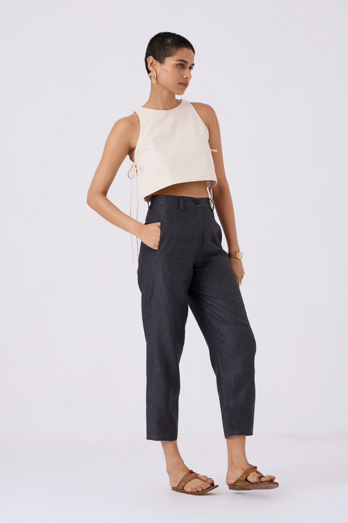 Tia Cropped Handspun Khadi Statement Summer Holiday Tie Top