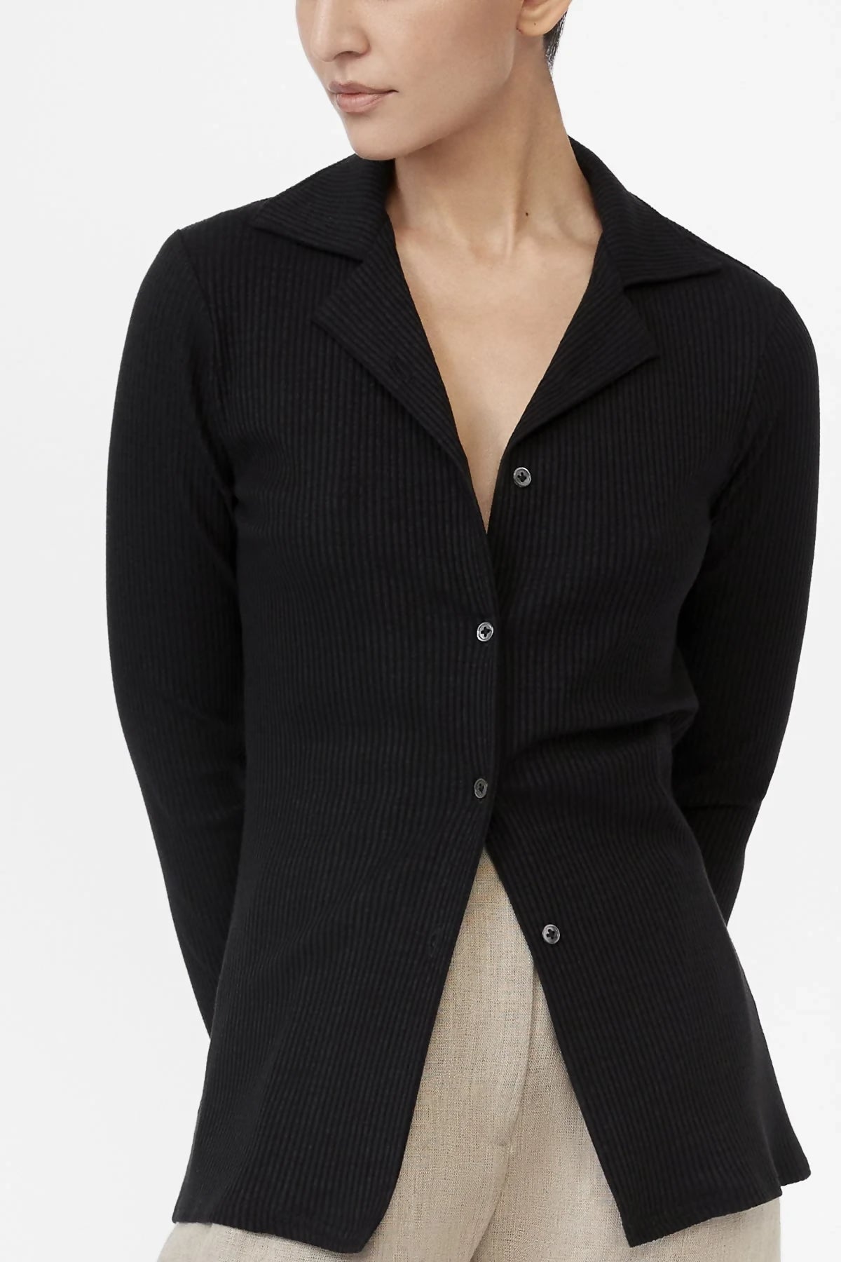 MODAL RIB KNIT COLLARED CARDIGAN